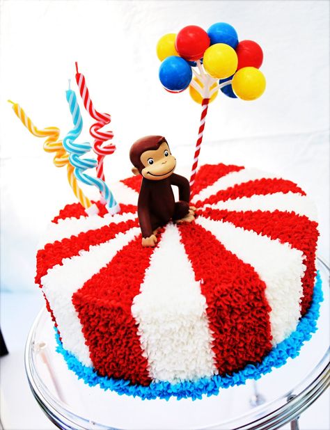 Carnival Birthday Cakes, Curious George Cakes, Carnival Cakes, Curious George Birthday Party, Curious George Party, Circus Cake, Curious George Birthday, Simple Birthday Party, Circus Birthday Party