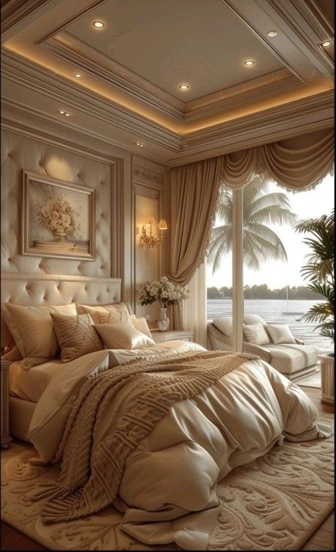 Modern Luxury Bedroom, Beige Bedroom, Luxury Bedroom Design, Bed Design Modern, Gold Bedroom, Dreamy Bedrooms, Luxury Rooms, Bedroom Refresh, Decoration Inspiration