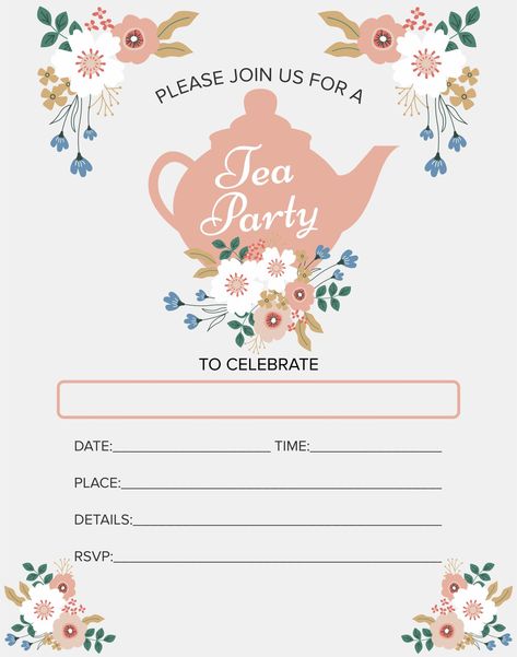 Tea Party Ideas Invitations, High Tea Party Invitations Templates, Invitation For Tea Party, Tea Party Invitation Card, Fall Tea Party Invitations, Tea Party Invitations Ladies Template, Invitation Tea Party, Free Tea Party Invitations Templates, Tea Party Invitations Printable Free