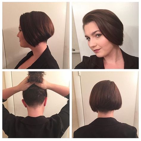 Buzzed Bob #UndercutBob #Undercut #GirlsWithShavedHeads #AngledBob #BuzzCut Thx @erinininie Undercut Bob Thick Hair, Undercut Bob Hidden, Undercut Short Bob, Bob Thick Hair, Hidden Undercut, Long Bob Hairstyles For Thick Hair, Thick Hair Bob Haircut, Bob Undercut, Undercut Bob Haircut