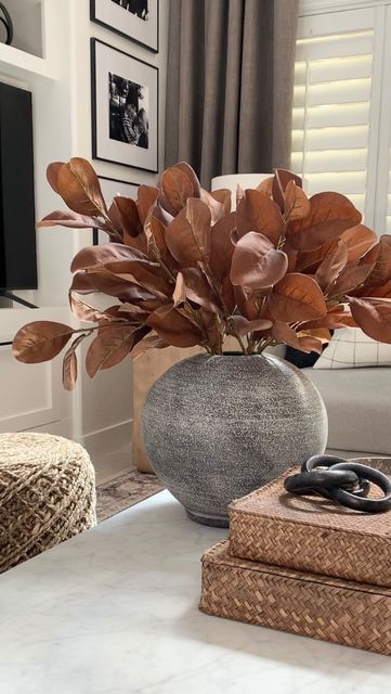 How To Decorate With Vases Living Rooms, Copper Color Palette Living Room, Fall Decor Flowers Living Room, Fall Console Table Decor Ideas Entryway, Fall Faux Stems, Fall Stems In Vase, Trending Fall Decor 2023, Fall Decor 2024 Trends, Fall 2023 Decor