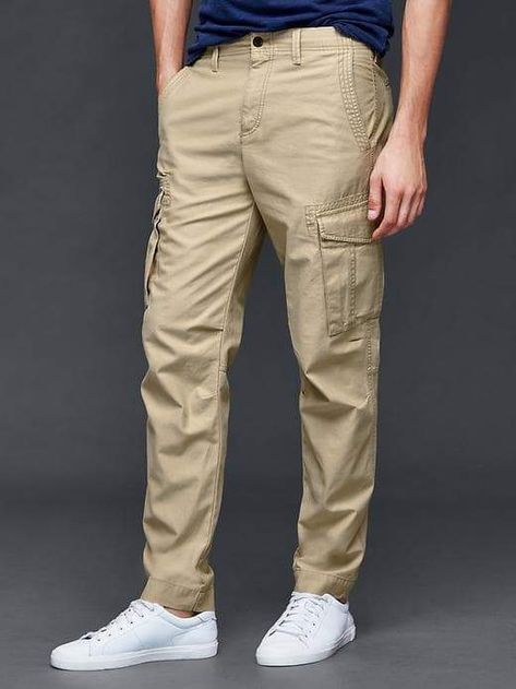 GAP Men's Cargo slim fit pants Kakhi Pants Outfit Mens Casual, Men Cargo Pants Outfit, Cargo Pants Outfit Men, Celana Kargo, Style Skate, Slim Fit Cargo Pants, Tan Cargo Pants, Cargo Pants Style, Pants Outfit Men