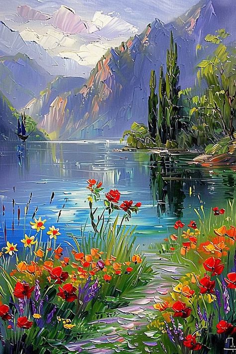 Beautiful Oil Paintings Landscapes, Circular Canvas Painting, Best Painting Ever, Best Paintings, Birds Photography Nature, Beautiful Landscape Paintings, Flowers To Make, Gold Art Painting, Fruits And Flowers