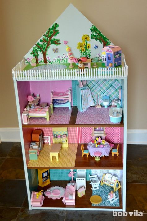 How To Build a Dollhouse Build A Dollhouse, Homemade Dollhouse, Barbie Hacks, Dollhouse Bookshelf, Cardboard Dollhouse, Diy Barbie House, Doll House Plans, Bob Vila, Doll House Crafts