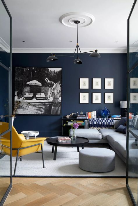 Colors that go with navy blue – the best shades to combine with this moody hue | Livingetc Navy Blue Living Room Ideas, Blue Living Room Ideas, Moody Home, Moody Home Decor, Navy Living, Navy Living Rooms, Navy Blue Living Room, Navy Walls, Navy Blue Walls