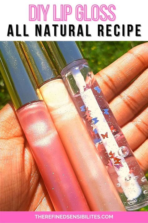 EASY! Mother's Day DIY Lip Gloss with Coconut Diy Liquid Lip Gloss, Organic Lip Gloss Recipe, Vegan Lip Gloss Recipe, Recipe For Lip Gloss, Diy All Natural Lip Gloss, Homemade Lip Gloss With Coconut Oil, Lip Oil Natural, Lip Gloss Diy Recipes Videos, Edible Lip Gloss