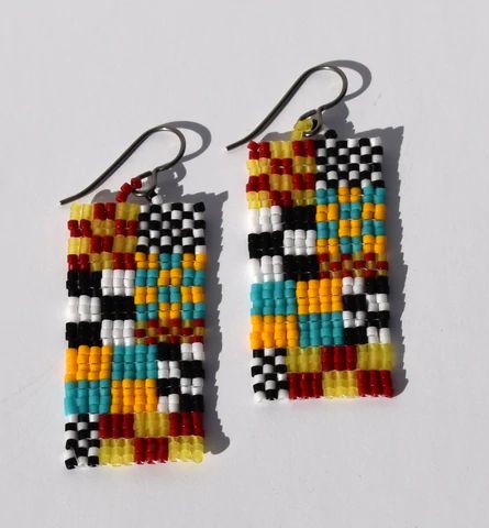 earrings – Cody Ferris Checkered Seed Bead Earrings, Earrings Patterns, Beaded Jewlery, Memphis Design, Beaded Earrings Patterns, Earrings Beaded, Fun Color, Orange And Turquoise, Macrame Projects