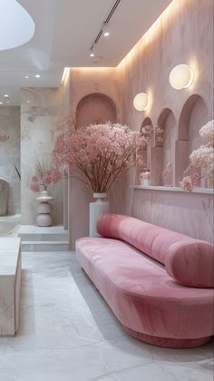 Aesthetic Beauty Salon Interior Design, Pink Salon Waiting Area, Girly Salon Decor, Pink Med Spa, Pink Spa Aesthetic, Pink Spa Room, Pink Esthetician Room, Pink Salon Aesthetic, Pmu Studio Ideas