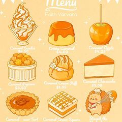 Faith Varvara (@faithvarvara) • Instagram photos and videos Faith Varvara Food, Tart Cheesecake, Faith Varvara, Caramel Dessert, Desserts Drawing, Chibi Food, Food Doodles, 귀여운 음식 그림, Bakery Menu