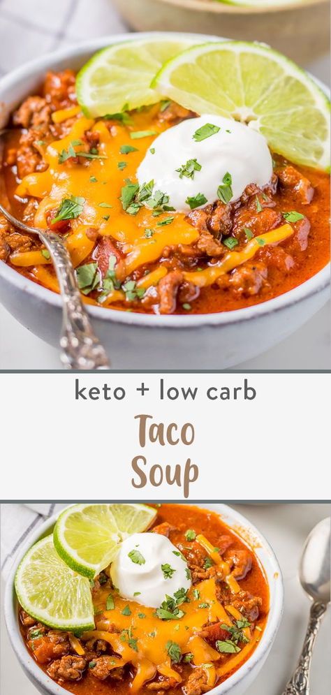 Keto Taco Soup Ground Beef, Low Carb Keto Dinner, Keto Taco Soup, Low Carb Taco Soup, Keto Taco Salad, Quick Healthy Lunch, Soup With Ground Beef, Taco Soup Recipe, Mexican Soup