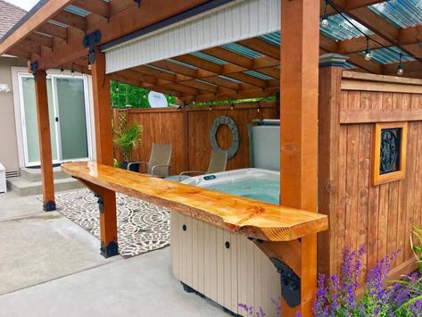 Spa Pergola, Hot Tub Privacy, Big Leaf Plants, Hot Tub Patio, Outdoor Hot Tub, Hot Tub Gazebo, Diy Hot Tub, Hot Tub Backyard, Hot Tub Cover