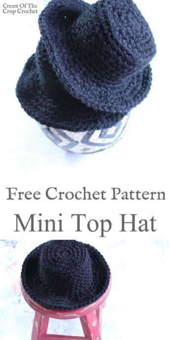 Crochet Amigurumi Top Hat Free Pattern, Crochet Top Hat, Hat Patterns Free, Crochet Snowman, Crochet Hat Free, Mini Top Hat, Amigurumi Ideas, Crochet Hats Free Pattern, Crochet Cap