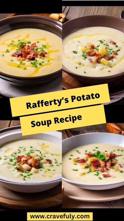 Rafferty’s Potato Soup Recipe – Cravefuly Rafferty’s Potato Soup Recipe, Copycat Potato Soup, Raffertys Potato Soup, Raffertys Potato Soup Recipe, Creamy Potato Soup, Celery Soup, Soup Recipes Chicken Noodle, Potato Soup Recipe, Dinner Is Served