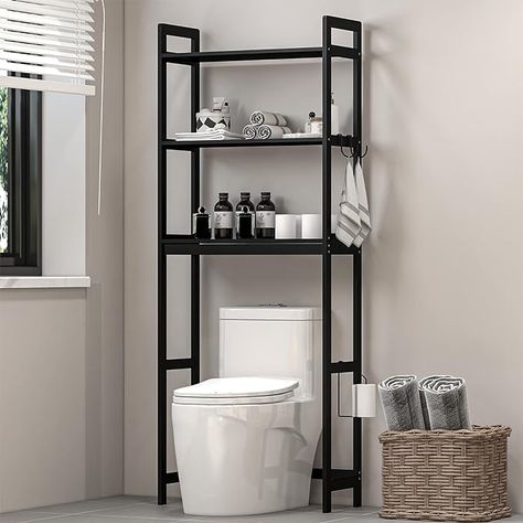 Amazon.com: Bonzy Home Over The Toilet Storage, Bamboo 3 Tier Bathroom Organizer Space Saver Bathroom Shelf Freestanding Toilet Stands with Hooks : Home & Kitchen Bathroom Standing Shelf, Bathroom Shelving Unit, Toilet Rack, Space Saving Shelves, Small Apartment Bathroom, Over The Toilet Storage, Bamboo Panels, Over The Toilet, Bamboo Shelf