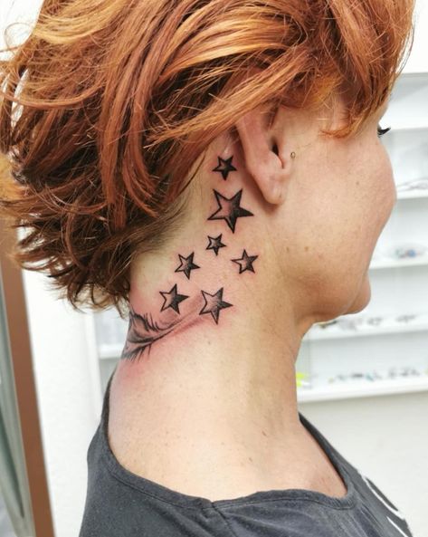 Star Tattoo Neck For Women, Star Neck Tattoo For Men, Stars On Neck Tattoo, Neck Star Tattoo, Stars Neck Tattoo, Star Neck Tattoos, Kneck Tattoos, Crown Tattoos For Women, Tattoo On Neck