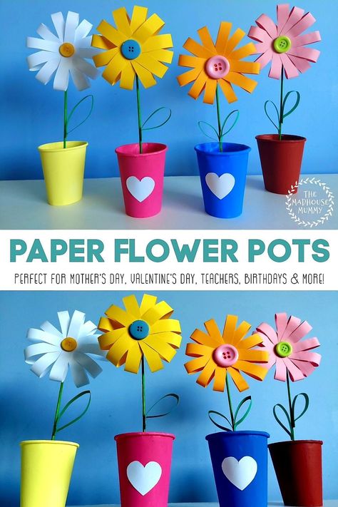 Pot Craft, Easy Mother's Day Crafts, Plant Crafts, Rose Crafts, Flower Pot Crafts, Paper Flower Crafts, Mothers Day Crafts For Kids, Paper Flowers Craft, Mother's Day Diy