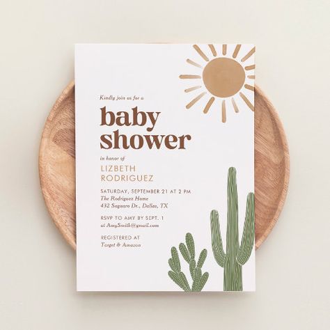 Boho Desert Cactus Baby Shower Invitation #zazzle #weddinginvitations #birthdayinvitations #babyshowerinvitations #zazzleinvitations #monogram #businesscards #graduation #homedecor Desert Themed Baby Shower Ideas, Cactus Themed Baby Shower Ideas, Southwest Baby Shower Ideas, Desert Baby Shower Ideas, Baby Shower Cactus Theme, Cactus Theme Baby Shower Ideas, Desert Theme Baby Shower Ideas, Desert Baby Shower Theme, Cactus Baby Shower Theme