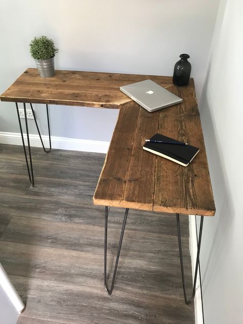 Excited to share this item from my #etsy shop: Modern Rustic Industrial Reclaimed Scaffold Wood Corner Desk With Hairpin Legs Industrial Furniture Desk, Modern Rustic Industrial, Wood Corner Desk, Desk Diy, Scaffold Boards, Asian Decor, Diy Desk, Wooden Desk, Hairpin Legs