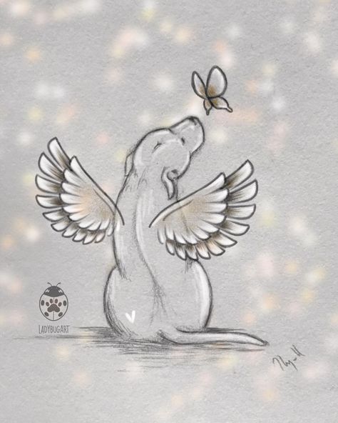 Animal With Wings Tattoo, Angel Dog Tattoo, Dog Angel Tattoo, Heaven Drawing, Dog In Heaven, Small Dog Tattoos, Angel Wings Drawing, Miss My Dog, Angel Dog