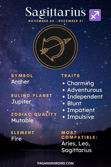 Discover Sagittarius's personality traits, the dates for this mutable fire sign, what signs are most compatible with the Sagittarius zodiac sign and more. #sagittarius #zodiac #firesign #astrology Saggitarius Personality Traits, Fire Signs Zodiac Sagittarius, Zodiac Sign Facts Sagittarius, Sagittarius Character, Sagittarius Zodiac Facts, Zodiac Signs Personality Traits, Sagittarius Personality Traits, Sagittarius Things, Sagittarius Birthstone