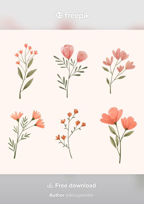 Cute Floral Drawings, Draw Flowers Doodles, Dainty Flower Painting, Flower Drawing Watercolor, Cute Flower Doodles, Simple Watercolor Flowers, Flowers Doodle, Flowers Watercolour, Watercolor Flower Illustration