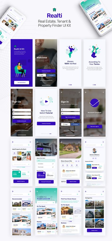 Property Listing Design, Real Estate Mobile App Ui Design, Login Page Design, Real Estate App, House App, App Home Screen, Mobile Template, Ux Mobile, Mobile App Design Inspiration