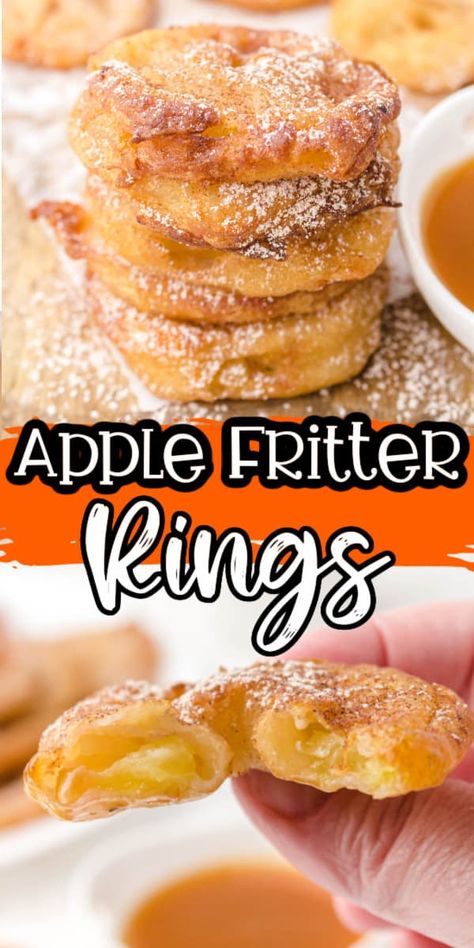 Apple Fritter Rings Recipe, Fried Caramel Apple Rings, Apple Fritter Rings, Baked Apple Rings Recipe, Deep Fried Apple Rings, Fried Apple Rings Easy, Deep Fried Apples, Fried Cinnamon Apple Rings, Baked Apple Rings