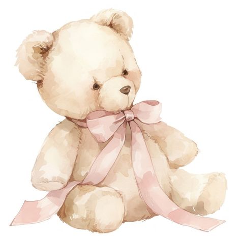 Pink Watercolor Aesthetic, Pink Christmas Watercolor, Cute Clipart Aesthetic, Pink Bear Aesthetic, Teddy Bear Painting, Teddy Bear Watercolor, Watercolor Teddy Bear, Teddy Bear Png, Recuerdos Primera Comunion Ideas