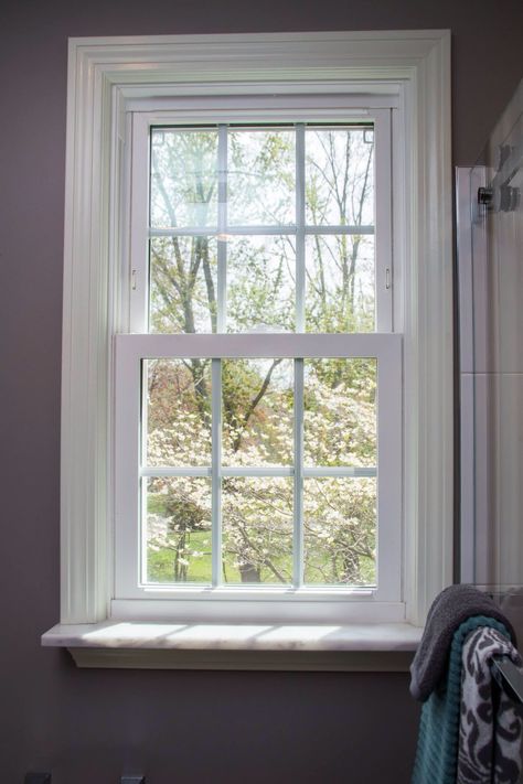 Marble window sill Kitchen Window Sill Ideas, Window Trim Ideas Interior, Marble Window Sill, Deep Window Sill, Window Jamb, Black Window Trims, Interior Window Trim, Kitchen Window Sill, Window Trim Exterior