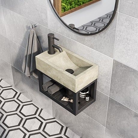 Cement Sink, Shelf Frame, Modern Industrial Design, Corner Toilet, Modern Basin, Bathroom Planner, Wall Mounted Taps, Towel Shelf, Cloakroom Basin