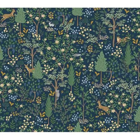 Rifle Paper Co.Woodland Navy Peel and Stick Wallpaper - On Sale - Bed Bath & Beyond - 40012265 Scenic Design, Peel Stick Wallpaper, Green Wallpaper, Wallpaper Samples, Blue Wallpapers, Stick Wallpaper, Peel And Stick Wallpaper, Pattern Wallpaper, Shades Of Green