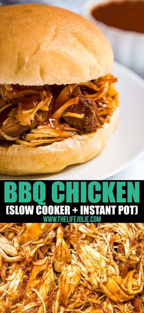 There's a reason this is called the Easiest Ever Crockpot BBQ Chicken. Just 3 ingredients (BBQ sauce, chicken and apple cider) that can all be mixed right in the pot and let the slow cooker do the rest! This is serious dinner goals! Crockpot Bbq Chicken, Homemade Tomato Soup Recipe, Easy Bbq Chicken, Bbq Sauce Chicken, Bbq Chicken Crockpot, Sandwiches Wraps, Bbq Sauces, Bbq Chicken Recipes, Sauce Chicken