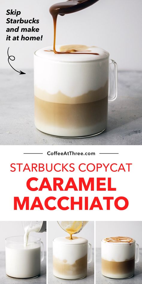 Starbucks Copycat Caramel Macchiato Espresso Machine Recipes, Starbucks Caramel Macchiato, Caramel Macchiato Starbucks, Espresso Drink Recipes, Caramel Macchiato Recipe, Coffee Recipes Hot, Macchiato Recipe, Cappuccino Recipe, Hot Coffee Drinks