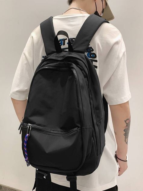 Men Minimalist Large Capacity Backpack | SHEIN USA Small Backpack For Men, College Bags For Boys, Mochila Edc, Bagpack Men, Cool Backpacks For Men, Mens Backpack Fashion, Mens Aesthetic, Retro Backpack, Aesthetic Backpack