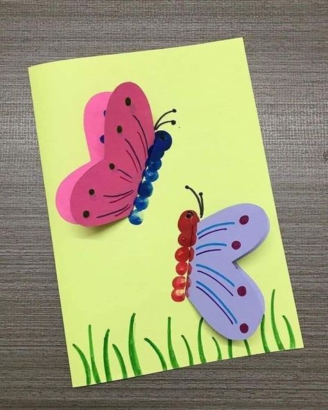 Oppgaver For Barn, Insect Crafts, Spider Crafts, Toddler Arts And Crafts, Butterfly Card, Preschool Arts And Crafts, Preschool Art Activities, Hand Crafts For Kids, Kindergarten Crafts