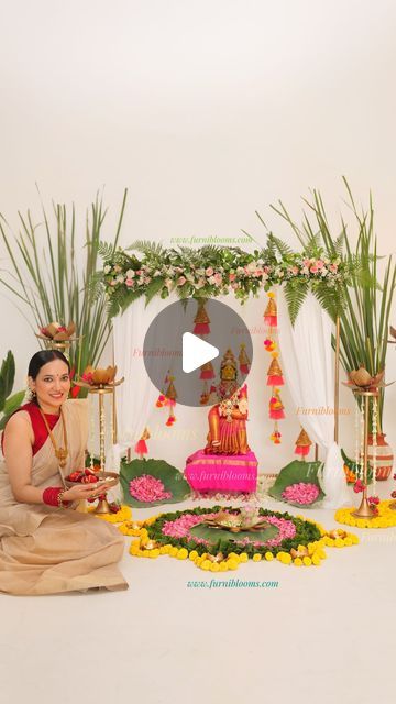 Swati Bora on Instagram: "✨VARALAKSHMI MANDAPAM ✨  ✨For links send this reels over to my DM or comment down Below ✨  Products are from: @furniblooms  Website: www.furniblooms.com  ✨The Mandapam is so grand and unique that will make your festivals decor unique and beautiful ✨ ✨Grand lotus Stands are going to be the shows topper as they are so versatile.  ✨ I have curated this package keeping the essence of festival in minds and making it easy to decorate   “Embrace prosperity with our exquisite Varalakshmi mandapam- where tradition meets elegance. 🌟✨ The mandapam is so grand and will make your festive decor elegant and classic ✨  Varalakshmi, Mandir Decor, Varalakshmi Dec r, Mandir Styling, Pooja Room Decpr, Indian Festival, Ganpati Decor, Wedding decor India  #varalakshmivratham #varalaks Satyanarayana Pooja Decoration Ideas, Flower Decoration For Pooja, Varalakshmi Pooja Decoration, Mandir Decor, Ganpati Decoration Theme, Ganpati Decor, Varalakshmi Pooja, Varalakshmi Vratham, Mandir Decoration