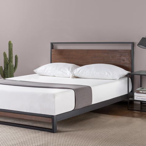 The Walmart furniture sale is now on – upgrade your apartment for less $$ today | Real Homes Platform Bed With Headboard, Headboard With Shelves, Bed With Headboard, Wood Platform Bed Frame, Bed Platform, Steel Bed, Dekorasi Kamar Tidur, Metal Platform Bed, Wood Headboard