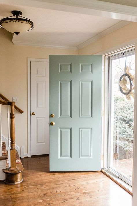 Interior Front Door Color Entryway, Interior Front Door Color, Apartment Front Doors, Front Door Paint, Interior Front Door, New Front Door, Green Front Doors, Door Paint, Front Door Paint Colors