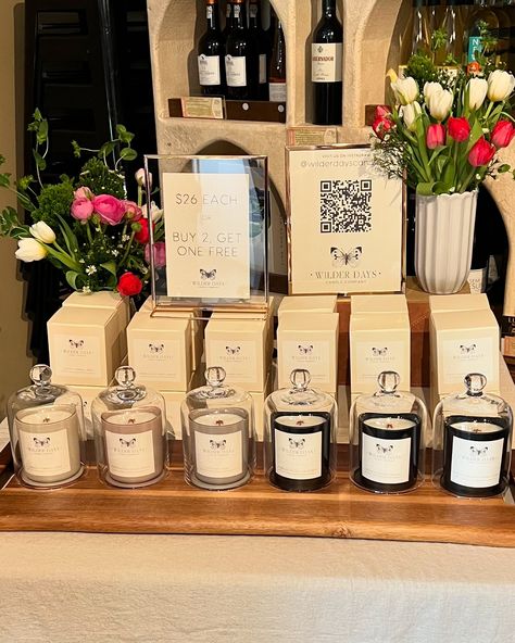 #throwbackthursday to our very first pop-up @winestylesnorwoodpark ! Did you know we started with only 8 ounce candles? Larger candles were introduced a few months later. Swipe to see what our setup looks like now 😍 #throwbackpic #est2023 #firstpopup #flashback #boothdesign #boothsetup #market #candlecompany #chicago Pop Up Table Display, Candle Market Display, Pop Up Table, Pop Up Display, Candle Display, Luxury Candle, Market Displays, Candle Aesthetic, Candle Displays