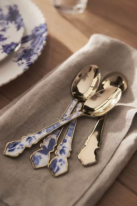 Easter Hosting, Anthropologie Gifts, Blue Dinnerware Sets, Anthropologie Kitchen, Blue And White Dinnerware, French Gifts, French Toile, Tea Spoons, Blue Toile