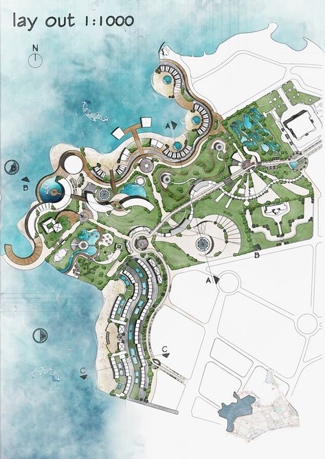 Modern Park Design, Plan Rendering Architecture Photoshop, Plan Rendering Architecture, Master Plan Architecture, Resort Master Plan, Landscape Master Plan, Architecture Photoshop, Plan Rendering, Resort Design Plan