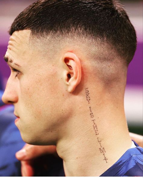 Phil Foden Hairstyle, Phil Foden Tattoo, Foden Hair Styles, High Fade Short Hair, Phil Foden Haircut, Foden Haircut, Fade Haircut Short Hair, Footballer Tattoos, Hair Types Men