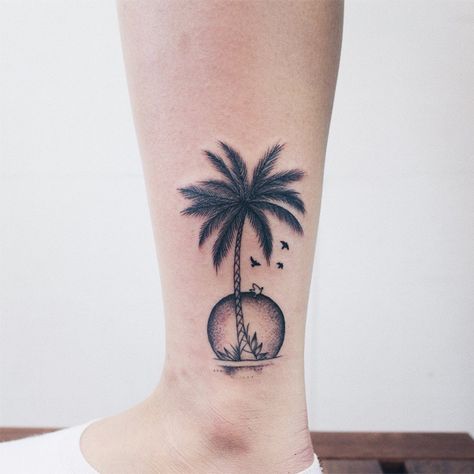 Coconut Tree Tattoo For Women, Coconut Tattoo Design, Coconut Tree Tattoo Design, Vacation Tattoo Ideas, Coconut Tree Tattoo, Coconut Tattoo, Tree Tattoo Meaning, Tree Tattoo Ideas, Beachy Tattoos