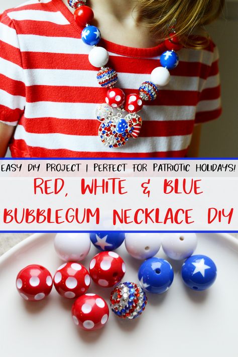 Bubble Gum Necklace Diy, Bubblegum Necklace Diy, Fourth Of July Jewelry, Patriotic Necklace, Red White And Blue Decor, White And Blue Decor, Easter Baby Shower, 4th Of July Party Ideas, Chunky Bead Necklace