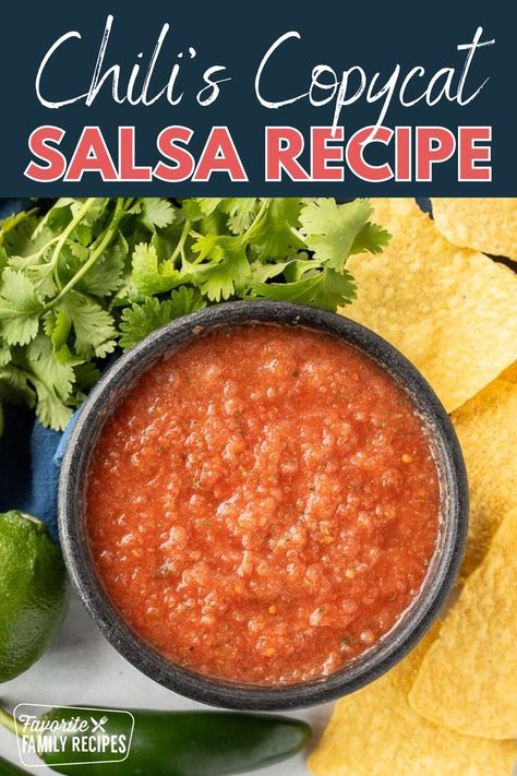 This Chili’s Copycat Salsa Recipe is so easy to make at home and tastes just like the restaurant's favorite appetizer. It has all the best flavors of homemade salsa but without a lot of time and fuss. So grab a bag of tortilla chips and a bowl and get ready for the tastiest copycat recipe ever! Copycat Chili's Salsa, Chilies Salsa Recipe, Non Chunky Salsa, Chili’s Copycat Salsa, Chilis Chips And Salsa, Chili's Copycat Salsa Recipe, Homemade Hot Salsa, Chili's Fajitas Copycat, Chilli Salsa Recipe