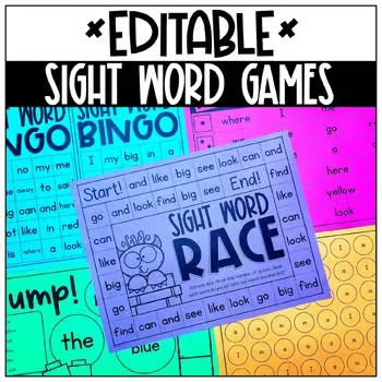 Editable sight word games | TPT Sight Word Small Group Activities, 1st Grade Sight Words, Editable Sight Word Games, Sight Words Kindergarten Activities, Sight Word Bingo, Centers Kindergarten, Sight Word Centers, 2nd Grade Class, Word Bingo