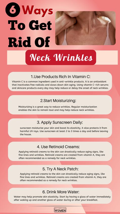 6 Ways To Get Rid Of Neck Wrinkles, skin care Neck Wrinkles Remedies, Reduce Neck Wrinkles, Wrinkles Remedies Face, Mouth Wrinkles, Chest Wrinkles, Skin Facts, Face Routine, Good Skin Tips, Diy Skin Care Recipes