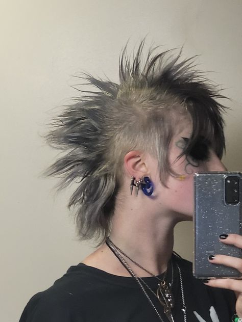 Deathhawk Short, Fauxhawk Mullet, Spiked Pigtails, Curly Hair Deathhawk, Spiky Mohawk, Fluffy Mohawk, Split Dye Mohawk, Grunge Mullet Shaved Sides, Short Punk Hairstyles