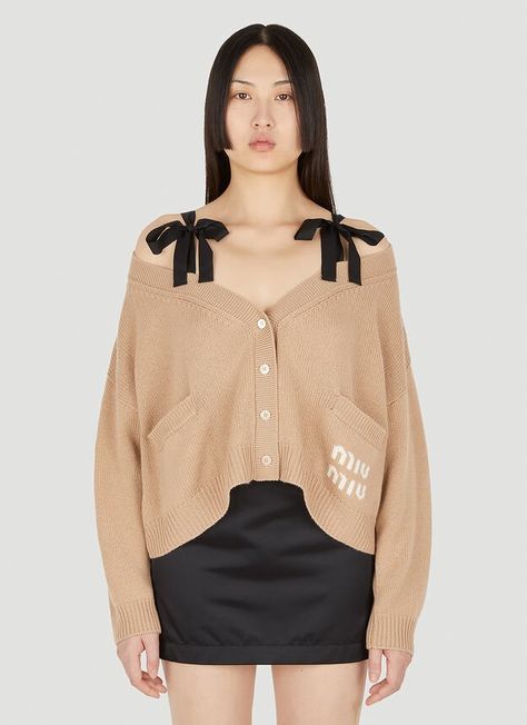 Miu Miu Vitello Bow Bag, Fall Luxury Miu Miu Outerwear, Miu Miu Cashmere Cardigan, Casual Long Sleeve Bow Sweater, Bow Cardigan, Living Room Green, French Women, Pretty Photos, Miu Miu