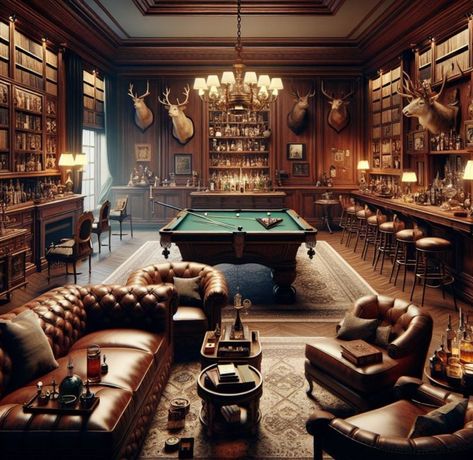 Mahogany Walls, Gentleman Room, Game Room Designs, Premium Liquor, Gentlemans Room, Gentleman Club, Vintage Man Cave, Speakeasy Decor, Game Room Ideas